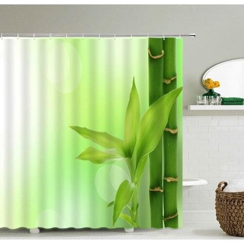 Green Plant Bamboo Shower Curtain Bathroom Bath Curtain Waterproof Polyester 3D Printed Trees 180*200cm Bath Screen with Hooks