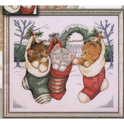 FREE Shipping Top Quality popular counted cross stitch set Christmas Kittens Cats Kitties stocking