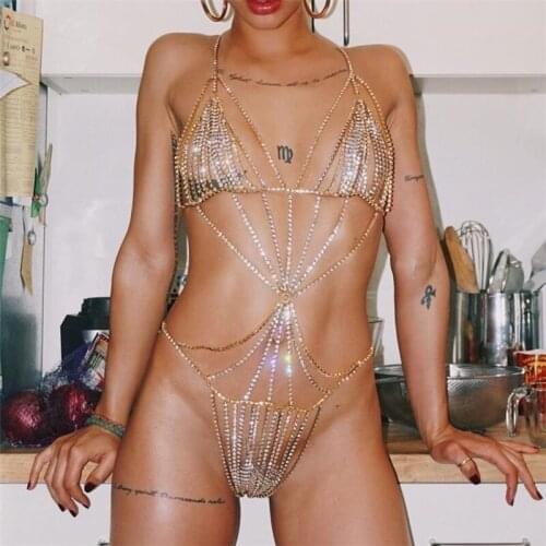 Handmade luxury rhinestone one-piece long body chain Sexy bikini slim body necklace jewelry Nightclub charming body chain