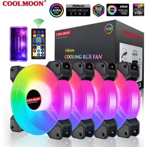 COOLMOON JADE RING RGB Fan 120mm Compute Case Fan Colorful 5V ARGB AURA SYNC Adjust Speed HUB Silent PC Cooler Air cooling Fans