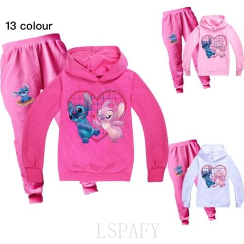 Disney Stitch Kids Clothing Cotton Toddler Girl Fall Clothes 2021 Baby Boys Clothes Outfits Teenage Hooded T Shirt Pants Suit