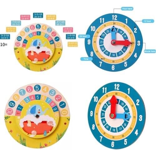 Children Montessori Wooden Clock Toys Hour Minute Second Cognition Colorful Clocks Toys for Kids Early Preschool Teaching Aids