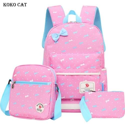 Cute Cartoon Bow-knot Printed Children Mini School Bags Orthopedic Satchel Backpack Set for Teenage Girl Primary Bookbag Mochila