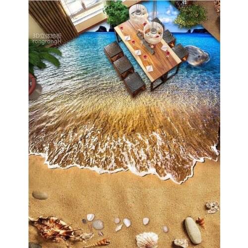 Home Decor Custom 3D Floor Painting Beach shells starfish Wallpaper roll Vinyl Wall 3D Floor Tiles Wallpaper Stereoscopic