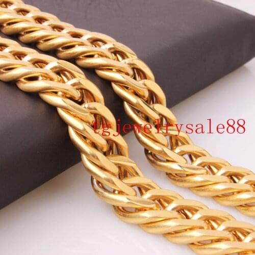 Perfect 16mm Wide Gold Color Stainless Steel Cuban Curb Link Chain Biker Mens Womens Trendy Bracelet Or Necklace 7-40inch