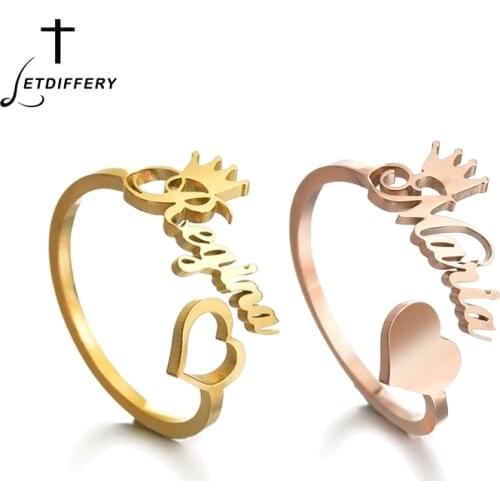 Letdiffery Custom Name Rings Stainless Steel Heart Crown Personlized Ring for Women Christmas Gifts Dropshipping