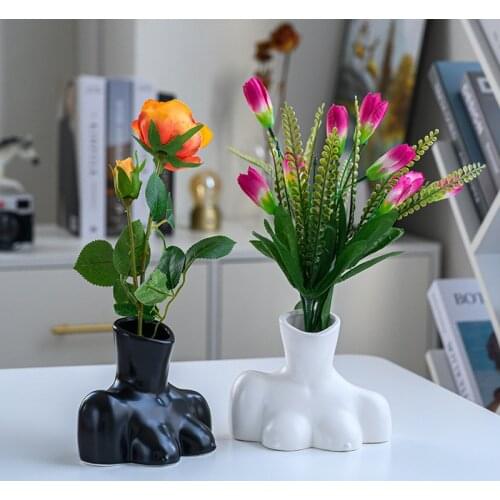 Creative Small Female Half Body Vase Pot White Black Matte Ceramic Flower Vase Filler Handmade Table Ornaments Modern Home Decor