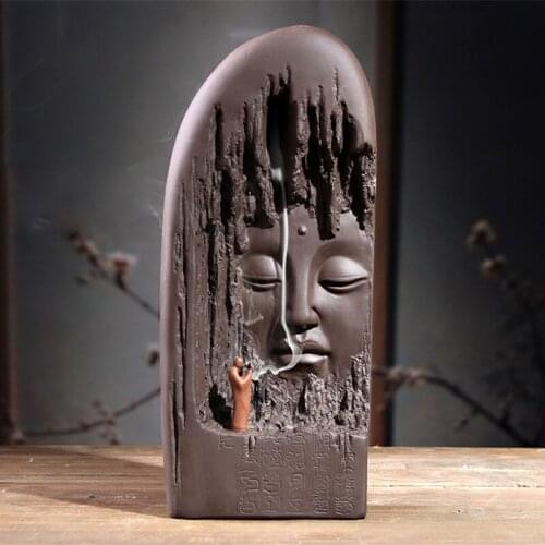 Creative Backflow Incense Burner Ceramic Buddha Statue Aromatherapy Buddhist Censer Home Decoration Ornaments Handcrafts