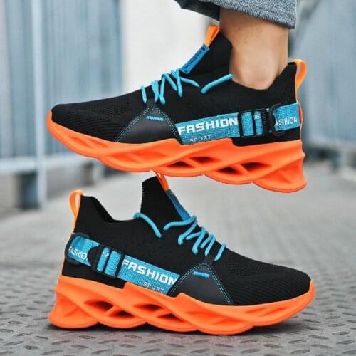 Big Size Summer Non-slip Mens Shoes Running Man Socks Sneakers Men Sport Shoes Sports Man Shoes Black Orange Knit Fitness D-549