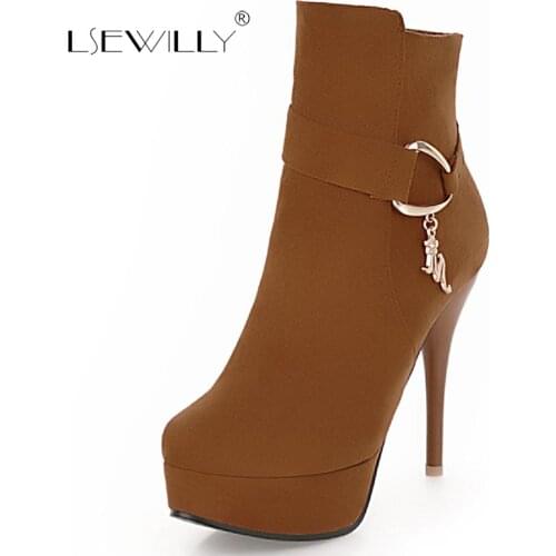 Lsewilly Warm Women Ankle Boots Sexy Thin High Heel Ladies Shoes Fashion Platform Buckle Zipper Botas Motorcycle Boots S837