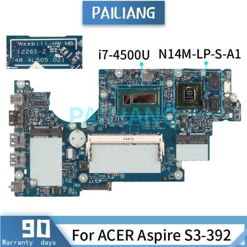Mainboard For ACER Aspire S3-392 i7-4500U Laptop motherboard 12265-2 SR16Z DDR3 Tested OK