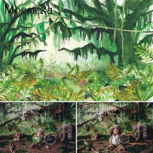 Mocsicka Jungle Dinosaur Backdrop Forest Animal Newborn Baby Birthday Party Smash Cake Photo Shoot Photography Background Studio