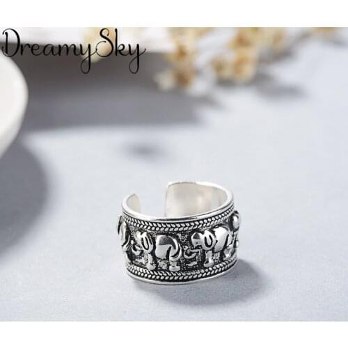 Korean Fashion Silver Color Elephant Adjustable Size Rings For Women Ladies Luxury Jewelry Trendy Antique Ring Anillos