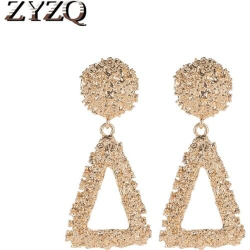ZYZQ Fashion Trendy Geometric Earrings For Women With Hollow Out Triangle Pendant Design Jewelry Accessories Wholesale Lots&Bulk