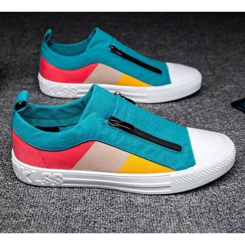 Spring Autumn Men Casual Shoes Mixed Colors Men Canvas Shoes Breathable Fashion Plimsolls Soft Male Cloth Footwear Zipper New