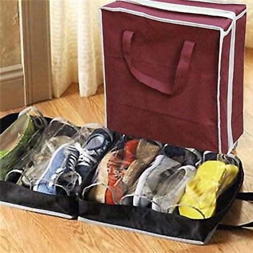 Non-woven Shoe Organizer Fabric Travel 6 Grids Anti Dust Shoe Storage Bag Travel Shoes Portable Storage Bags 2colors available30