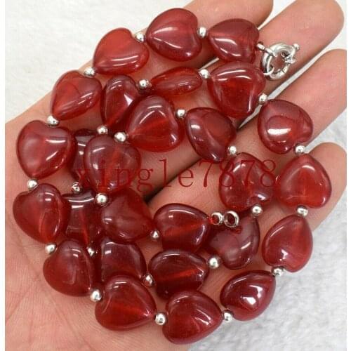 New 14x14mm Natural Red Ruby Heart Gemstone Beads Necklace 18