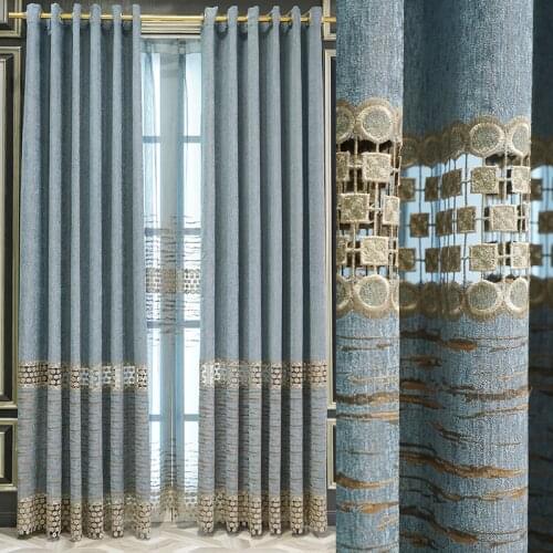 New Chenille European-style Embroidery High-end Living Room Bedroom Floor-to-ceiling Windows Blackout Curtains