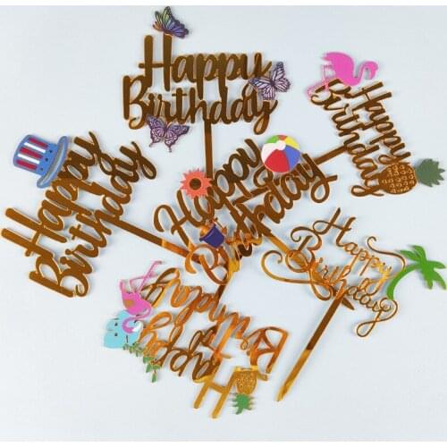New Butterfly Happy Birthday Acrylic Cake Toppers Summer Beach Baking Cake Toppers for Kids Birthday Party Cake Decor Supplies