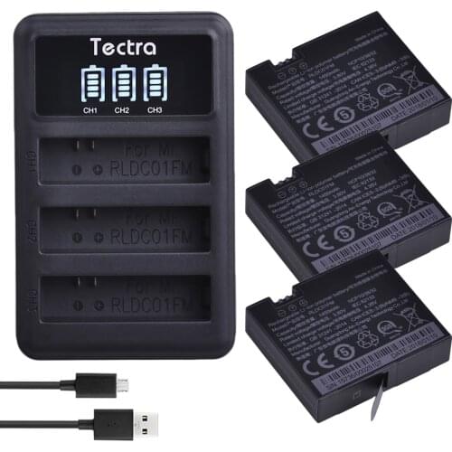 Tectra 3PCS 1450mAh Original mijia 4k Battery + LED 3Slots USB Charger for Sport Xiao mi Mi Jia Action Mini Cameras Battery
