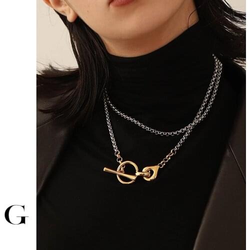 GHIDBK Statement Unique Design Long Winter Gold Silver Color Mixed OT Clasp Collars Neckalces Street Style Jewelry Wholesale