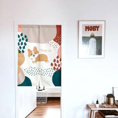 Cute Corgi Dog Kitchen Curtain Lovely Puppy Cactus Trees Japanese Noren Kid Room Divider Pet Animal Valance Tapestry Linen Decor