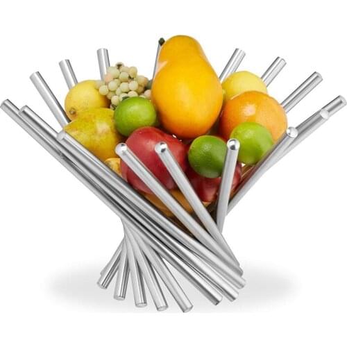 Modern Silver Decorative Collapsible Stainless Steel Fruit Bowl Basket Creative Plate Dish Tableware Home Decoration Accessory