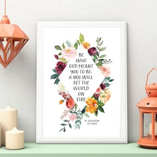 St Catherine Siena Quote Art Prints Watercolour Floral Painting God Saying Canvas Poster Wall Art Picture for Living Room Decor