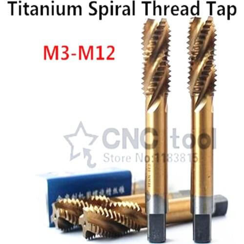 10PCS M3/M4/M5/M6/M8/M8*1/M10/M10*1 /M12 yellow coated high speed steel machine taps spiral groove machine tap,Spiral Thread Tap