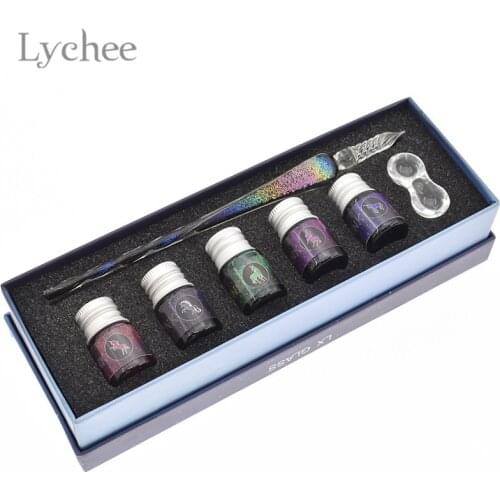 Lychee Life Starry Sky Glass Dip Pen Colorful Transparent Dip Pen With Ink Paper Crafts Writing Tools Gifts For Students