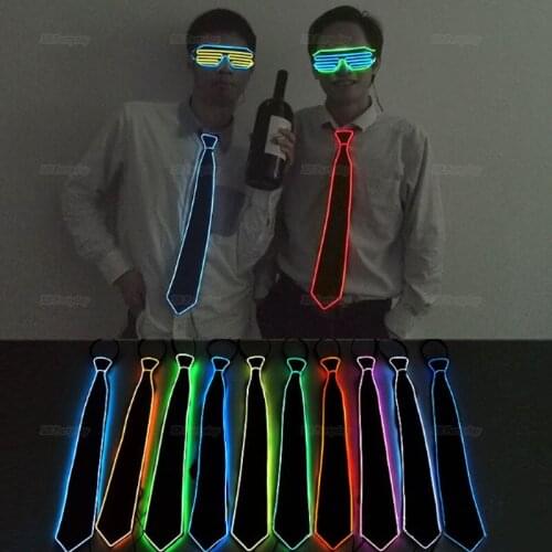 LED Flashing Light Men Black Tie Bar Party Club Cosplay Christmas Halloween Costume Show Accessories Props Children Adults
