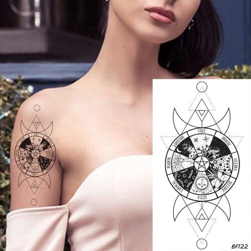 VANKIRS Black Turntable Tortoise Compass Arm Tattoos Stickers Women Body Arm Fake Waterproof Tattoo Temporary Girls Custom Tato