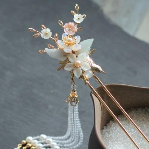 Vintage Hairpin Tassels Costume Hair Sticks Gold-plated Bright Colour Magpie Hairpins Wedding Hair Accessories Handmade Jewelry