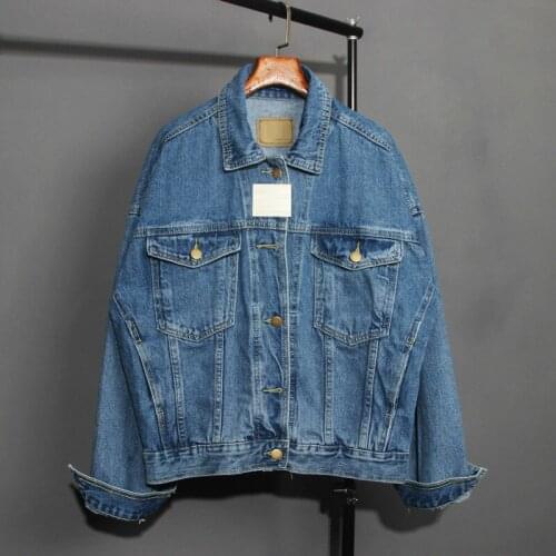 Vintage Women Jacket 2021 Autumn Winter Oversize Denim Jackets Washed Blue Jeans Coat Turn-down Collar Outwear Bomber Jacket