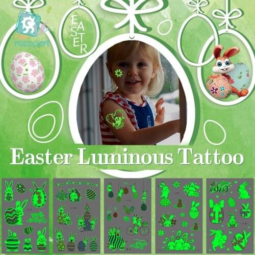 1PCS Luminous Happy Easter Temporary Tattoos Sticker For Kid Easter egg Bunny Fake Tattoo Waterproof Children Party Tatoo
