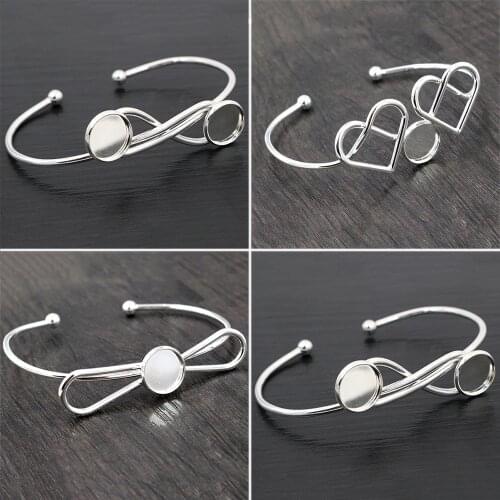 High Quality 2pcs 12mm Silver Plated One 12mm Cameo Bangle Base Bracelet Blank Findings Setting Cabochon Cameo
