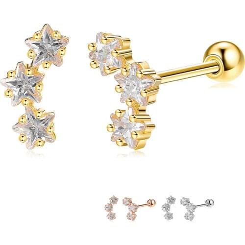 ZEMIOR Trendy 3 Colors Anti Allergy Earring 925 Sterling Silver Shiny Star Cubic Zirconia Stud Earrings For Women Jewelry Gift