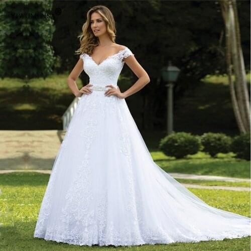 Vestidos Novia V Neck Lace Appliques Women A Line Bridal Gown Formal Party Boho Wedding Dress Short Sleeves Robe De Marriage