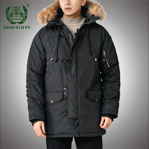 Winter Thicken Military Parkas Men Casual Solid Color Warm Hooded Medium-long Coats Male Artificial Fur Big Pockets Mens Jackets