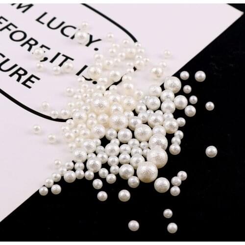 1 Bag 3-6mm Pure White,Rice White Mix Size Scrub Imitation No Hole Pearl Round Beads For DIY Nail Art Decoration