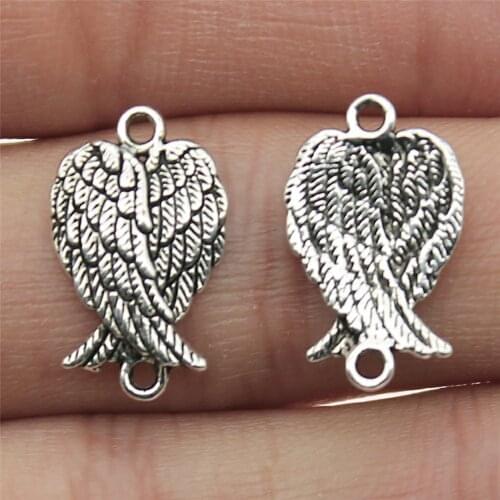 20pcs Antique Silver Color Angel Wings Connector Charms Pendants Jewelry Making Diy Handmade