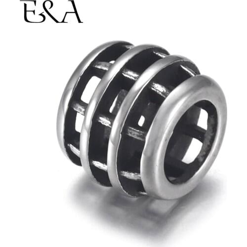 4pcs Stainless Steel Hollow Grating Barrel Bead 7.5mm Large Hole for Jewelry Bracelet Making Metal Beads DIY Supplies Parts