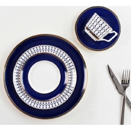 Bone China Cutlery Set Dinner Plate Coffee Cup Steak Plate Vajilla Coffee Mug Dessert Bowl Dinnerware Concise Tableware 4pcs