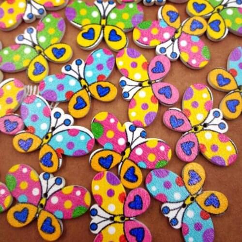 50pcs 20mm*30mm Pack Painted Butterfly Series Wooden Buckle Handmade Accessories