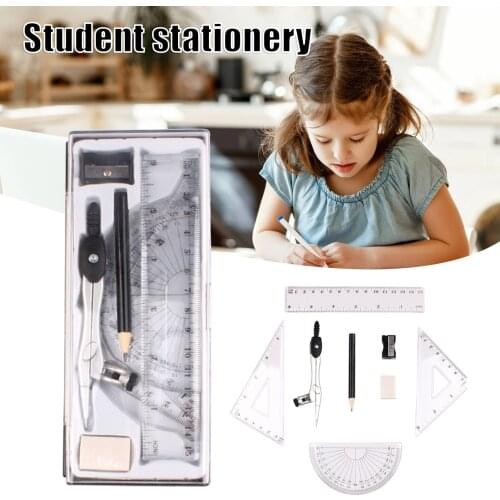 8pcs Math Geometry Kit Student Supplies with Storage Case Geometry Protractor Eraser Ruler Drawing Accessory Compasses DJA88