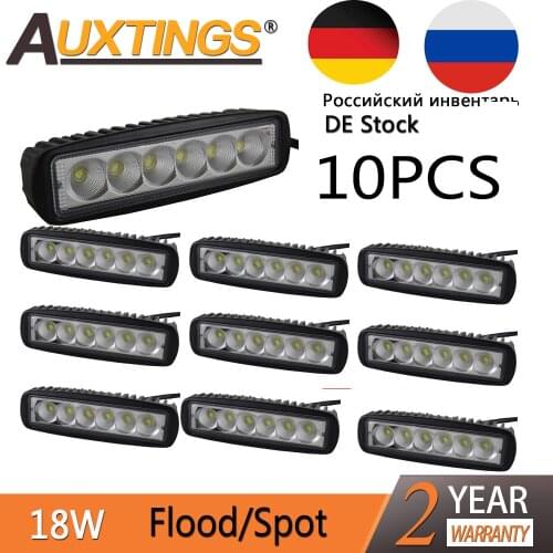 Auxting 10X 18W Spot light Flood Lamp Driving Fog LED Work Light Bar Offroad LED Work Car Light for Jeep SUV 4WD led beams 12V
