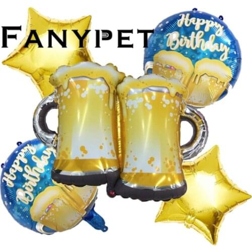 Large Double Beer Cup Gold Crown Whiskey Bottle Foil Balloon Bar King Happy Year Birthday Party Wedding Celebration Decoration