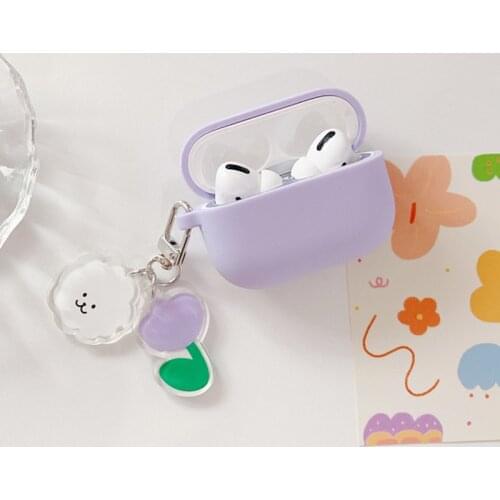 Fundas purple flower case For AirPods Pro Case Cute bear Love heart keyring silicone Earphone case For AirPods Pro 3 Cover