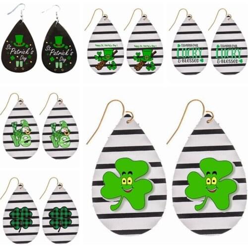Black And White Stripes Earrings 24 Pairs Happy St Patricks Day Earrings New Faux leather Earring Hat Earrings
