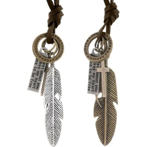 Jessingshow Fashion Punk Rock Long Necklace Chain Charm Adjustable Rope Genuine Leather Pendant Hiphop Vintage Jewelry Gift